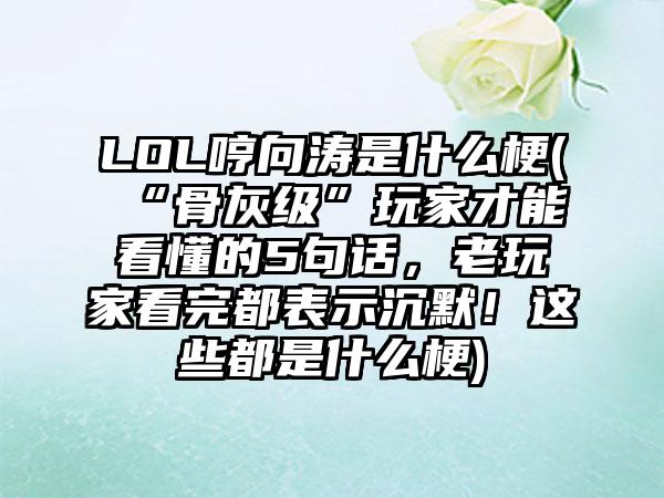 LOL哼向涛是什么梗(“骨灰级”玩家才能看懂的5句话，老玩家看完都表示沉默！这些都是什么梗)