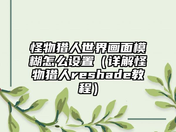 怪物猎人世界画面模糊怎么设置（详解怪物猎人reshade教程）