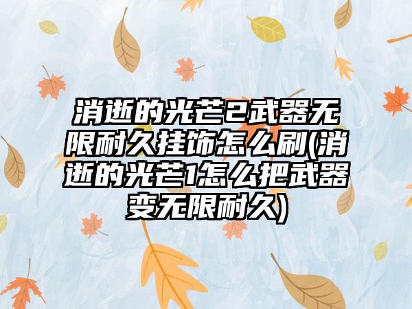 消逝的光芒2武器无限耐久挂饰怎么刷(消逝的光芒1怎么把武器变无限耐久)