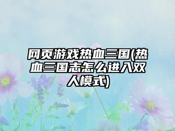 网页游戏热血三国(热血三国志怎么进入双人模式)