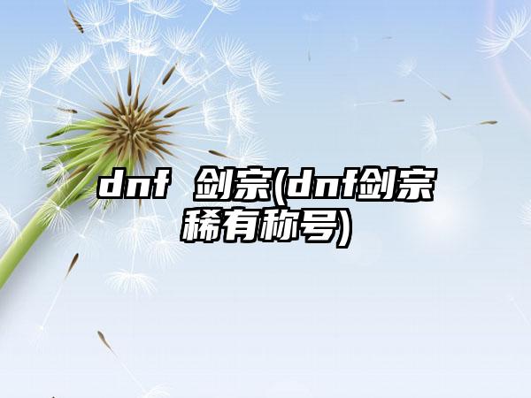 dnf 剑宗(dnf剑宗稀有称号)