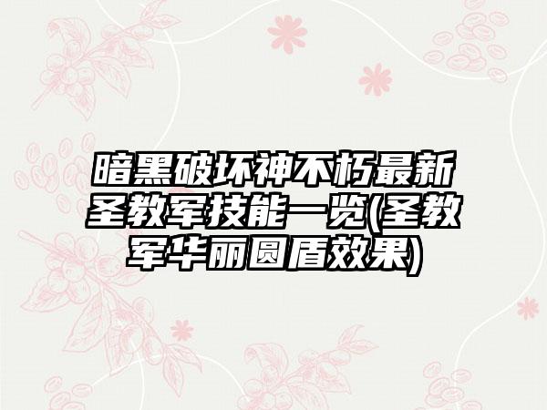 暗黑破坏神不朽最新圣教军技能一览(圣教军华丽圆盾效果)