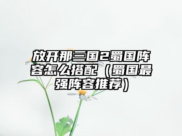 放开那三国2蜀国阵容怎么搭配（蜀国最强阵容推荐）