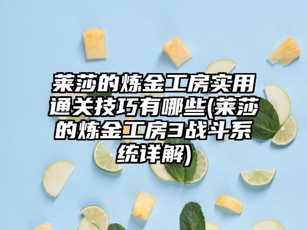 莱莎的炼金工房实用通关技巧有哪些(莱莎的炼金工房3战斗系统详解)