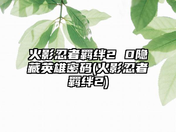 火影忍者羁绊2 0隐藏英雄密码(火影忍者羁绊2)