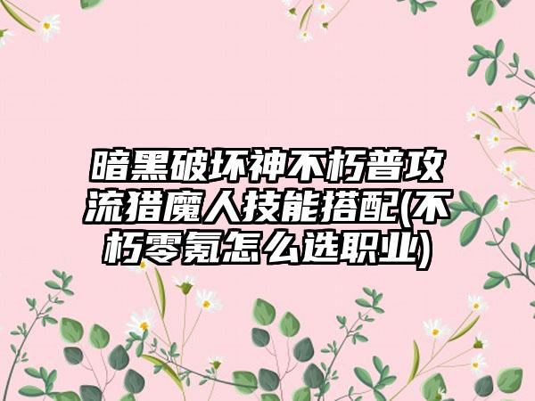 暗黑破坏神不朽普攻流猎魔人技能搭配(不朽零氪怎么选职业)