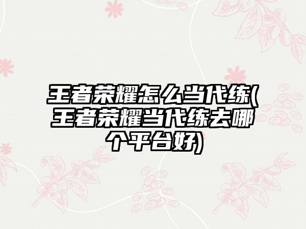 王者荣耀怎么当代练(王者荣耀当代练去哪个平台好)