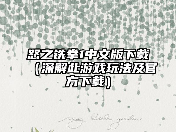 怒之铁拳1中文版下载（深解此游戏玩法及官方下载）