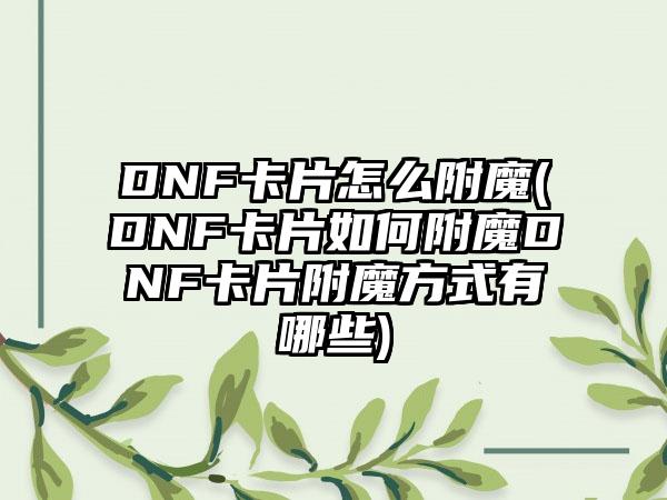DNF卡片怎么附魔(DNF卡片如何附魔DNF卡片附魔方式有哪些)