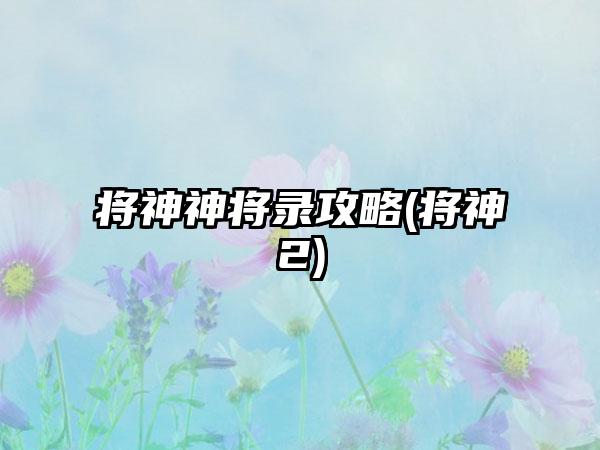 将神神将录攻略(将神2)