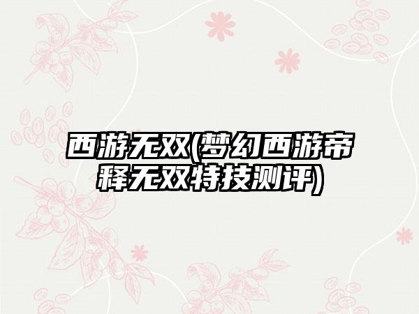 西游无双(梦幻西游帝释无双特技测评)