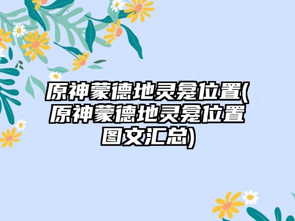 原神蒙德地灵龛位置(原神蒙德地灵龛位置图文汇总)