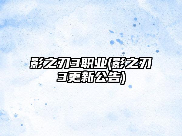 影之刃3职业(影之刃3更新公告)