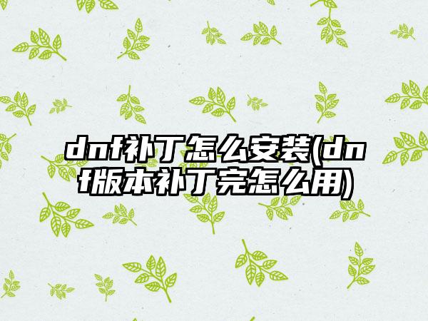 dnf补丁怎么安装(dnf版本补丁完怎么用)