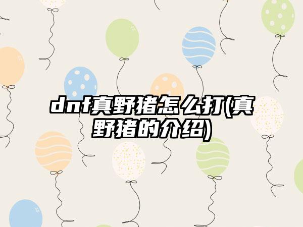dnf真野猪怎么打(真野猪的介绍)