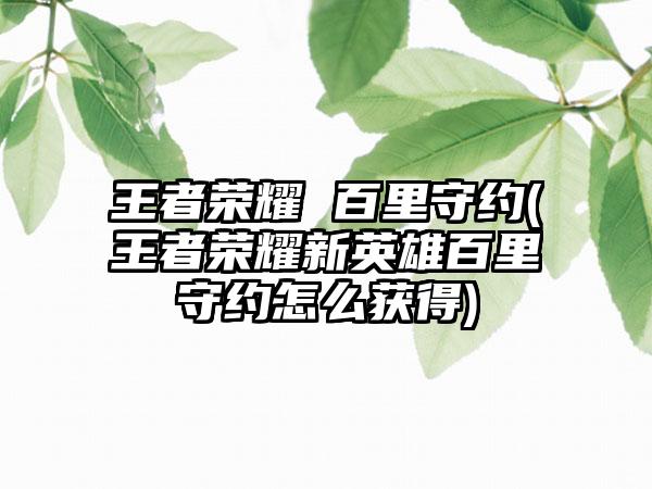 王者荣耀 百里守约(王者荣耀新英雄百里守约怎么获得)