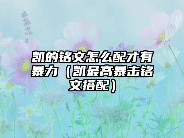 凯的铭文怎么配才有暴力（凯最高暴击铭文搭配）