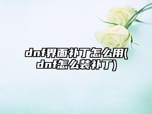 dnf界面补丁怎么用(dnf怎么装补丁)