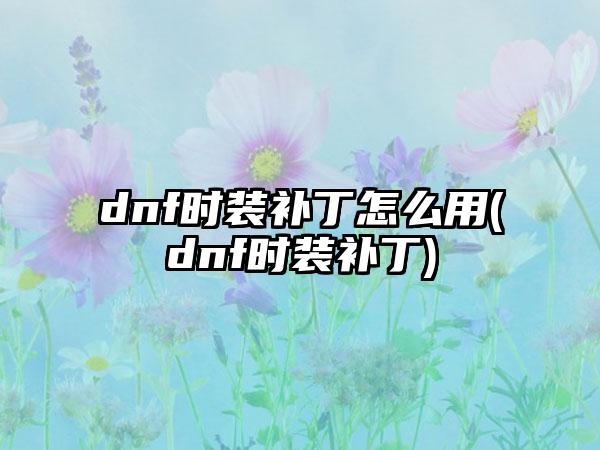 dnf时装补丁怎么用(dnf时装补丁)