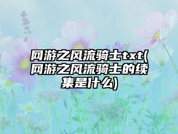 网游之风流骑士txt(网游之风流骑士的续集是什么)