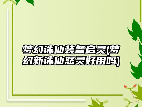 梦幻诛仙装备启灵(梦幻新诛仙怒灵好用吗)