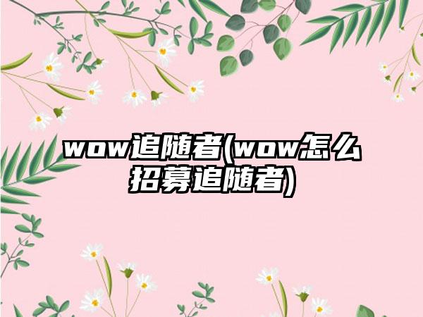 wow追随者(wow怎么招募追随者)