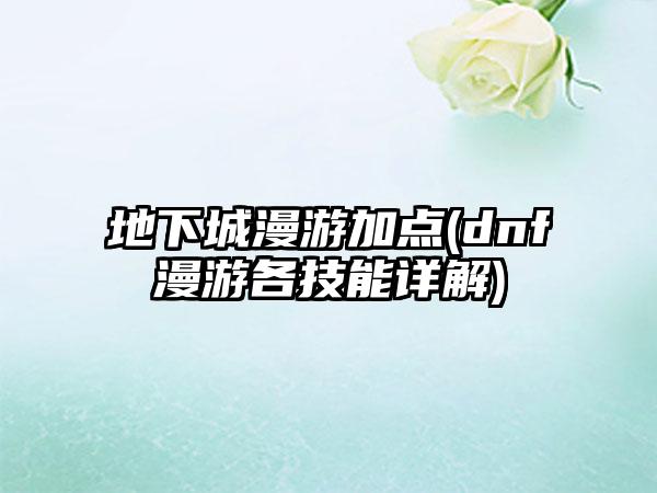 地下城漫游加点(dnf漫游各技能详解)