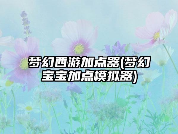 梦幻西游加点器(梦幻宝宝加点模拟器)
