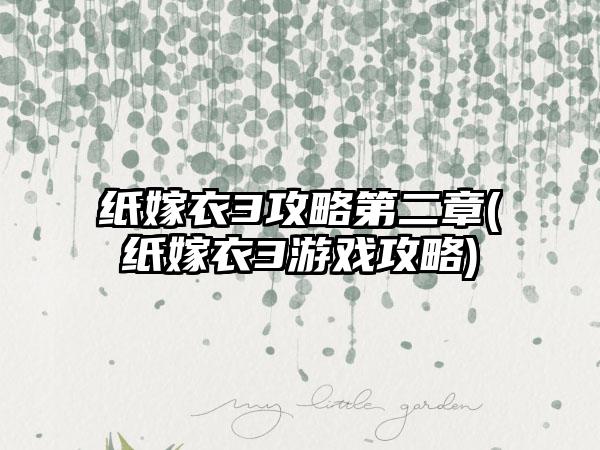 纸嫁衣3攻略第二章(纸嫁衣3游戏攻略)