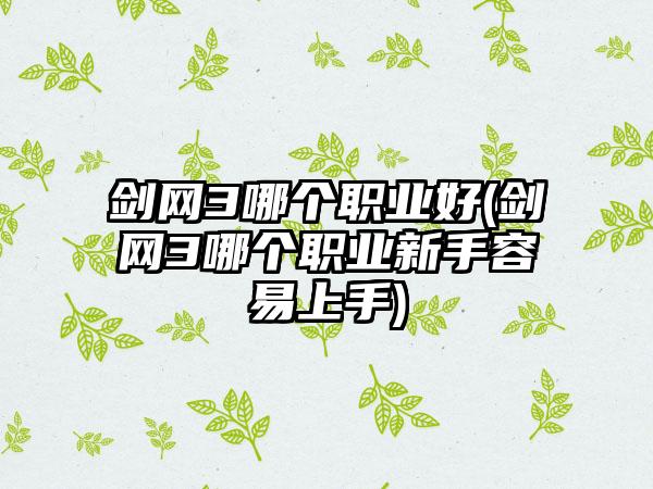 剑网3哪个职业好(剑网3哪个职业新手容易上手)