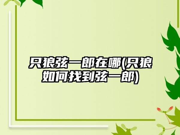 只狼弦一郎在哪(只狼如何找到弦一郎)