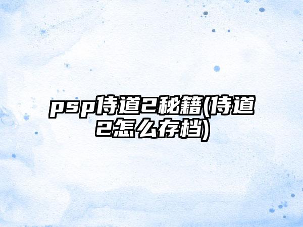 psp侍道2秘籍(侍道2怎么存档)