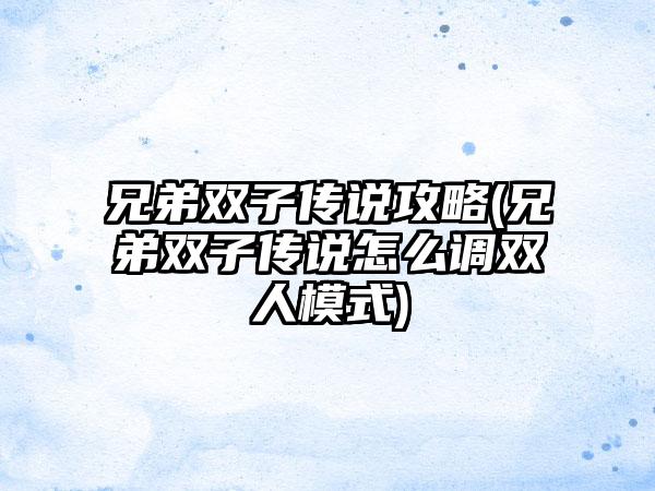 兄弟双子传说攻略(兄弟双子传说怎么调双人模式)