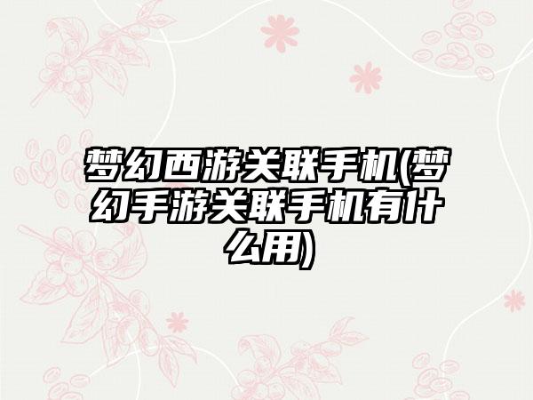梦幻西游关联手机(梦幻手游关联手机有什么用)