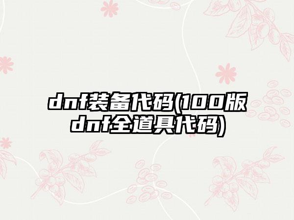 dnf装备代码(100版dnf全道具代码)