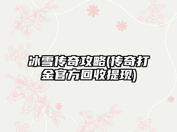 冰雪传奇攻略(传奇打金官方回收提现)