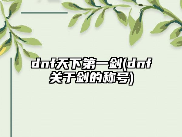 dnf天下第一剑(dnf关于剑的称号)