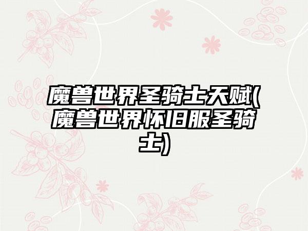 魔兽世界圣骑士天赋(魔兽世界怀旧服圣骑士)