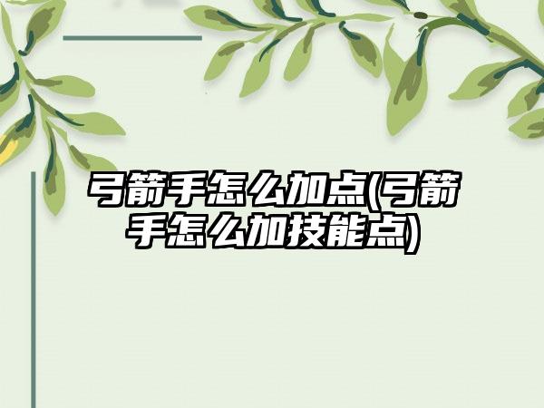 弓箭手怎么加点(弓箭手怎么加技能点)