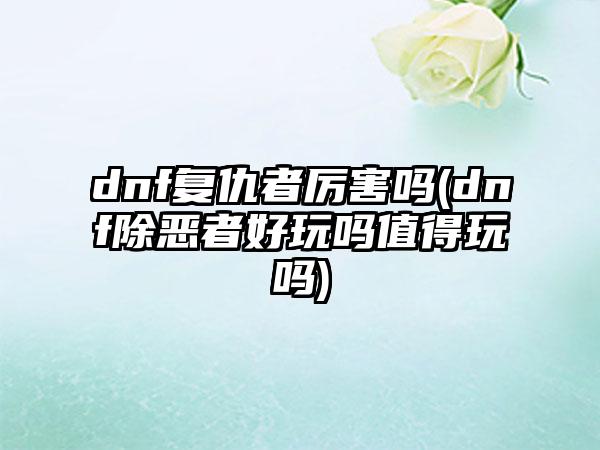 dnf复仇者厉害吗(dnf除恶者好玩吗值得玩吗)