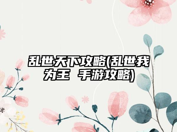 乱世天下攻略(乱世我为王 手游攻略)