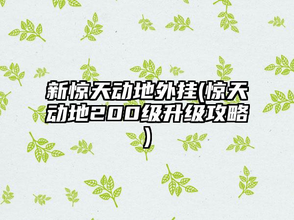 新惊天动地外挂(惊天动地200级升级攻略)