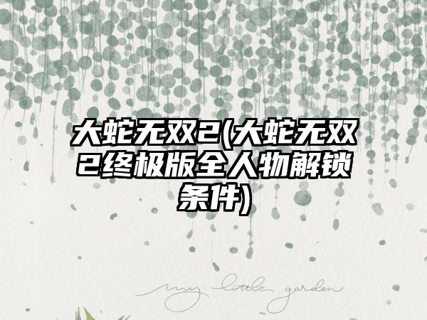 大蛇无双2(大蛇无双2终极版全人物解锁条件)