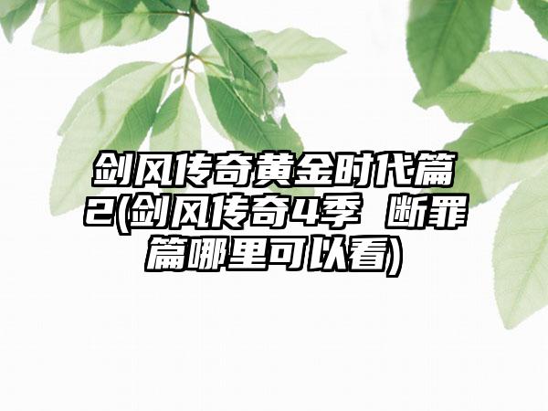 剑风传奇黄金时代篇2(剑风传奇4季 断罪篇哪里可以看)