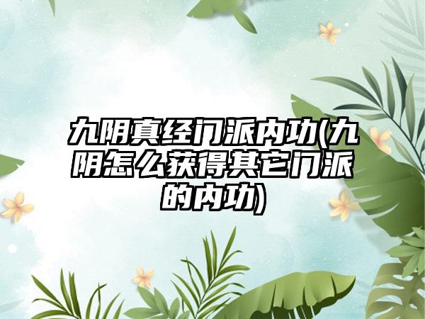 九阴真经门派内功(九阴怎么获得其它门派的内功)
