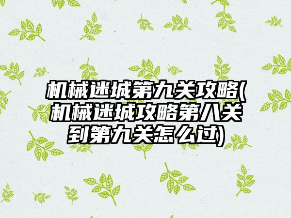 机械迷城第九关攻略(机械迷城攻略第八关到第九关怎么过)