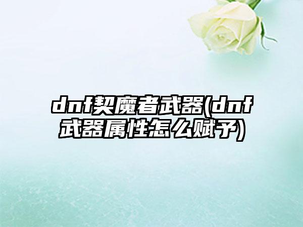 dnf契魔者武器(dnf武器属性怎么赋予)