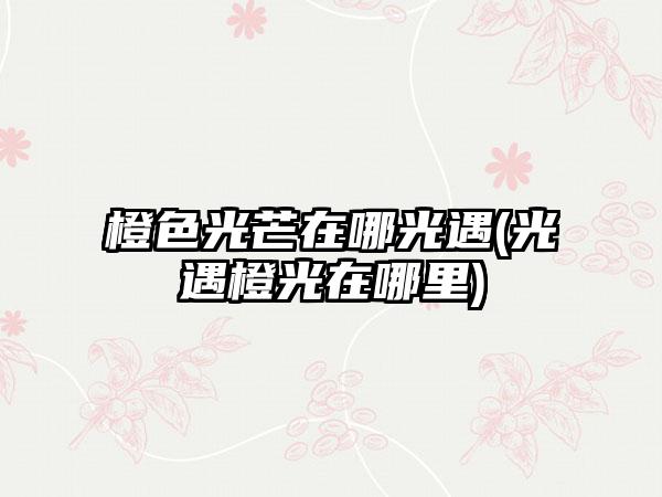 橙色光芒在哪光遇(光遇橙光在哪里)