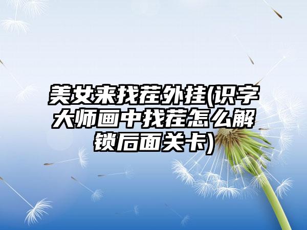 美女来找茬外挂(识字大师画中找茬怎么解锁后面关卡)