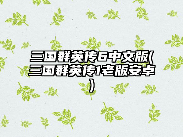 三国群英传6中文版(三国群英传1老版安卓)